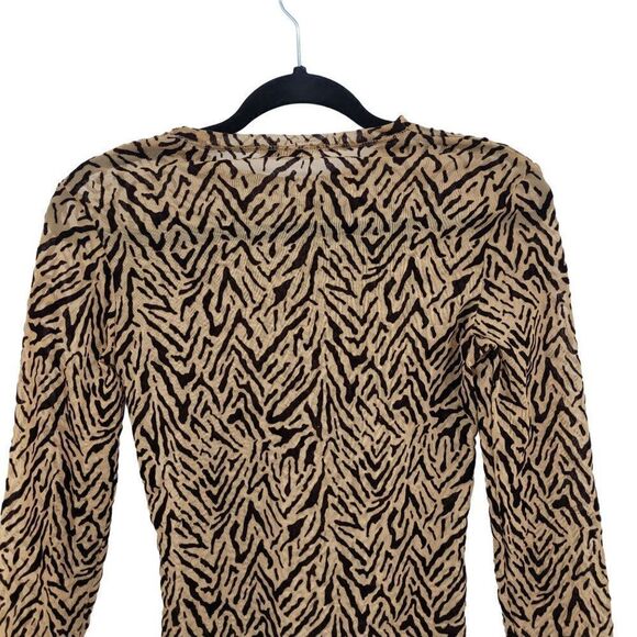 Zara Top S Brown Animal Sheer Mesh‎ Velour Burnout Long Sleeve Pull Over Blouse - Picture 9 of 10